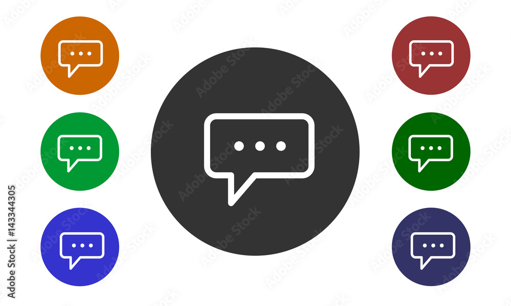 Set of colorful circular icons, comments on websites and forums and in e-shop with a button and a picture bubbles isolated on white background - vector