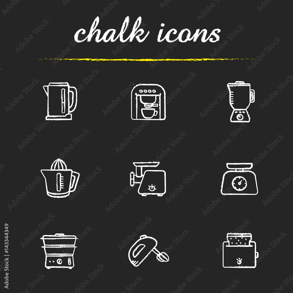 Kitchen electronics chalk icons set Kitchen electronics chalk icons set