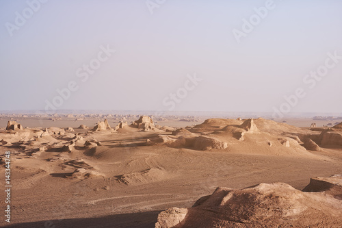 Sunrise in the Lut Desert (also Kalut desert), one of the driest and hottest places in the world.
