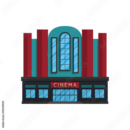 Cinema building in flat style isolated on white background