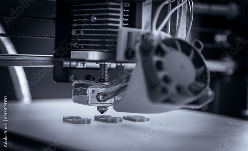 Quadro su tela Electronic three dimensional plastic printer during work , 3D , printing
