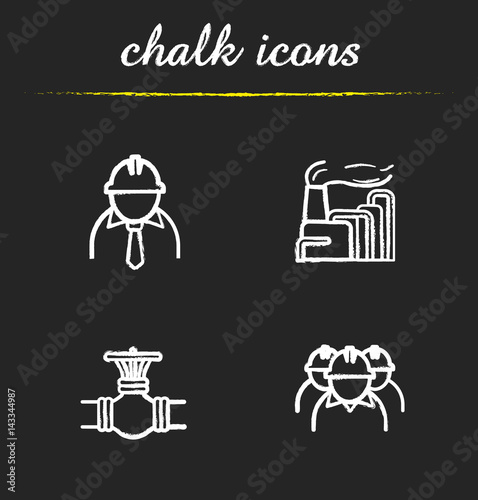 Industrial complex chalk icons set