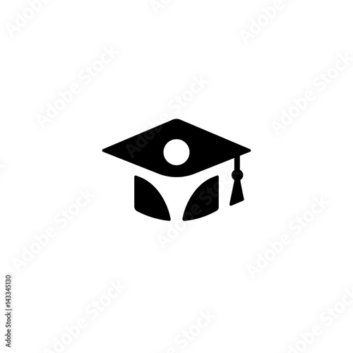 Isolated black and white color bachelor hat with student silhouette logo, graduation uniform logotype, education element vector illustration