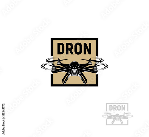 Isolated sqaure shape brown color quadrocopter logo on white background, unmanned aerial vehicle logotype, rc drone vector illustration