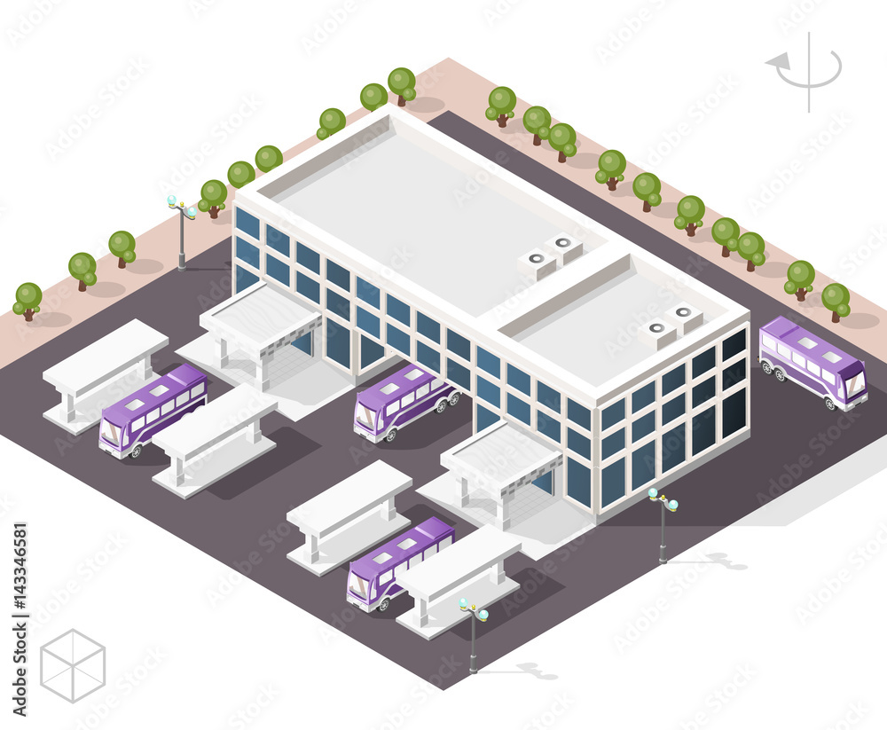 Isometric High Quality City Element with 45 Degrees Shadows on White Background . Bus