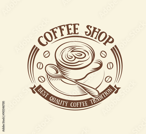 Isolated abstract brown color coffee cup logo, morning drink logotype,cafe symbol vector illustration