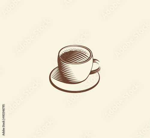 Isolated abstract brown color coffee cup logo, morning drink logotype,cafe symbol vector illustration