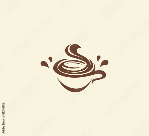 Isolated abstract brown color coffee cup logo, morning drink logotype,cafe symbol vector illustration