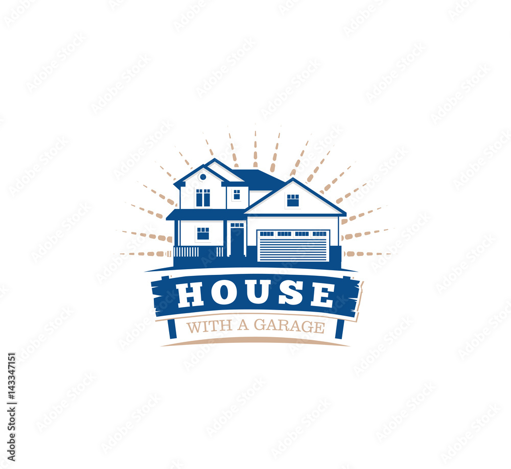 Fototapeta premium Isolated blue color architectural house icon for real estate business leaflet emblem on white background vector illustration