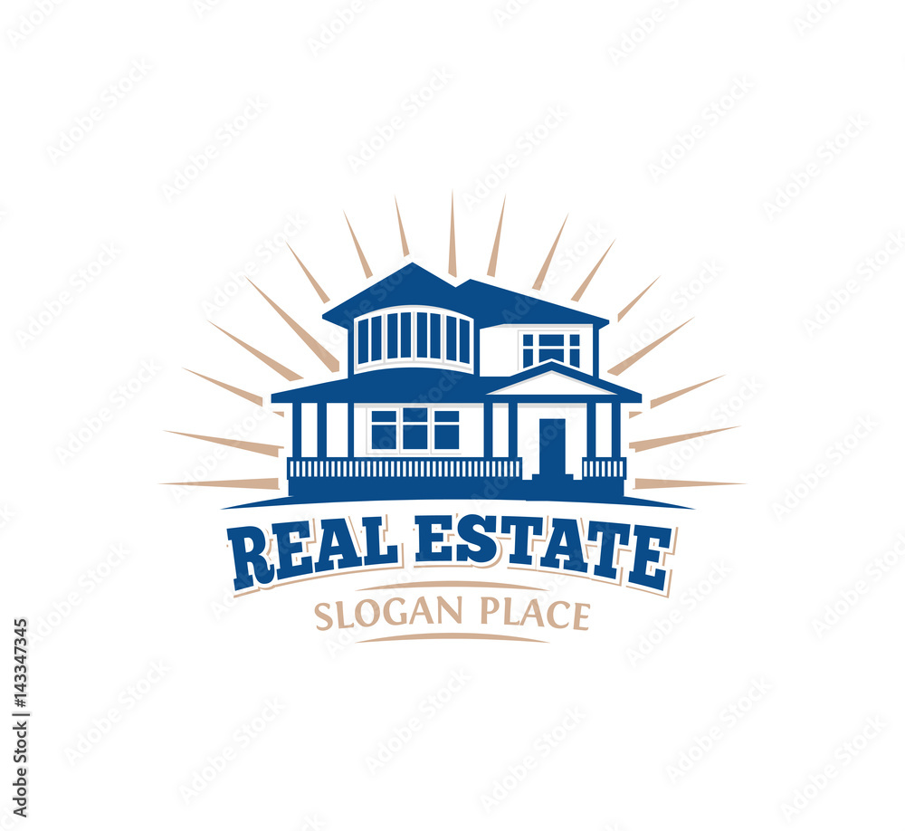 Isolated blue color architectural house icon for real estate business leaflet emblem on white background vector illustration