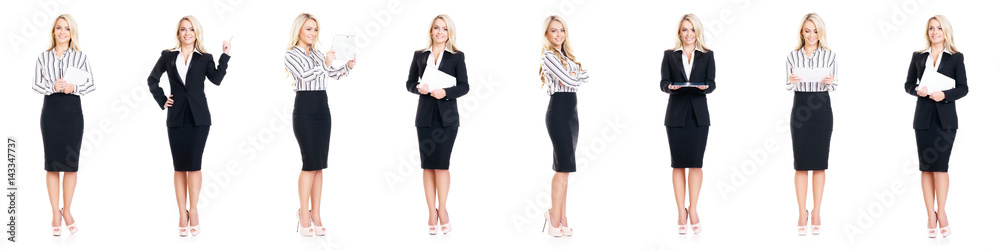 Set of beautiful, attractive businesswoman isolated on white. Business, career success concept. Set of beautiful, attractive businesswoman isolated on white. Business, career success concept.