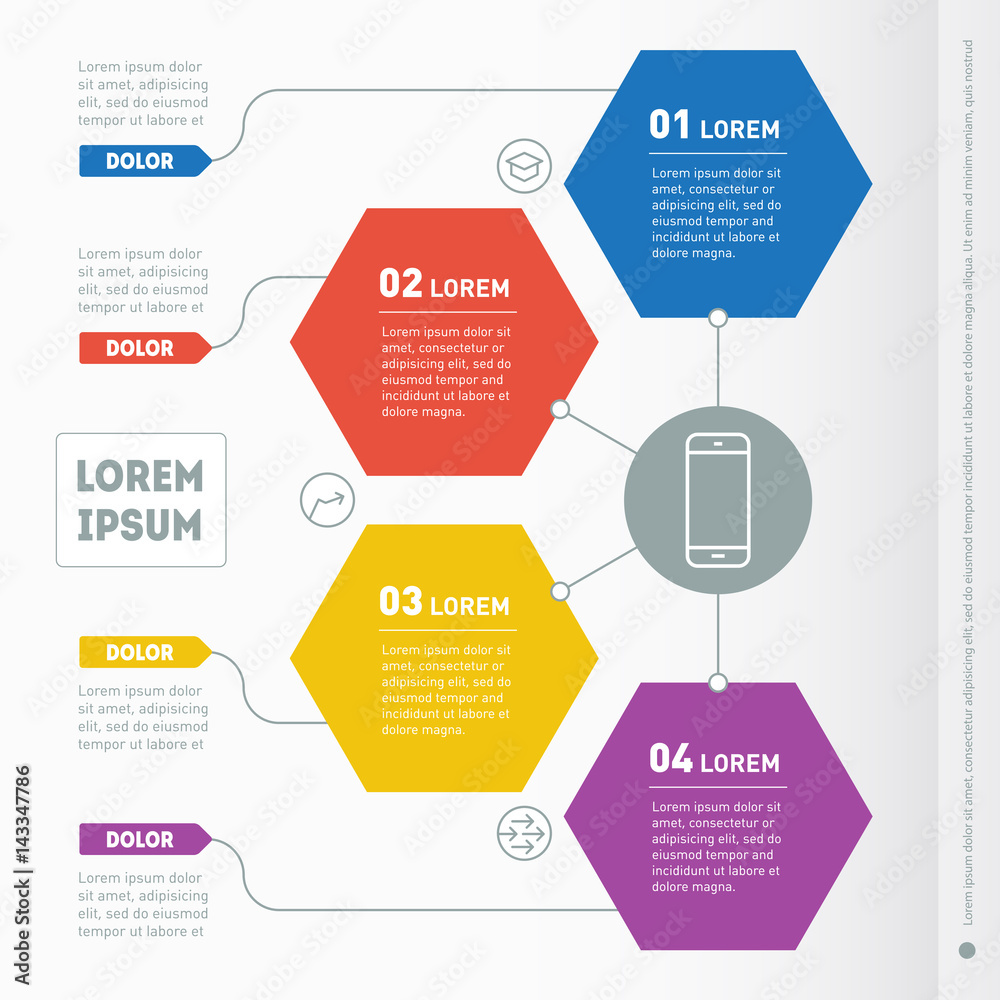 Business presentation concept with 4 options. Web Template of a info chart, diagram. Vector infographic of technology or education process. Part of the report with icons set.