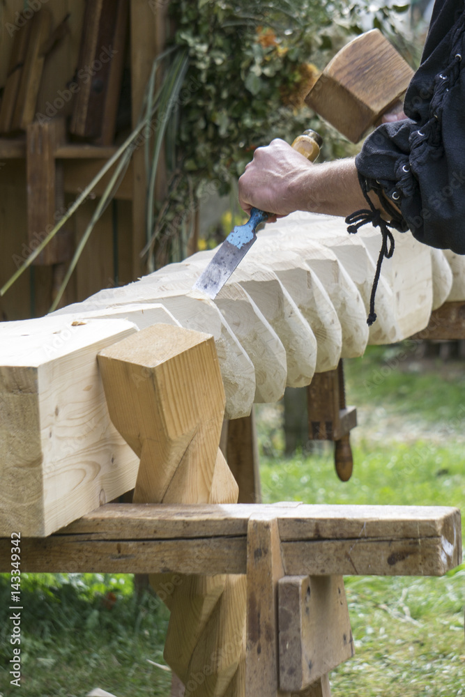Carpenter working on wood