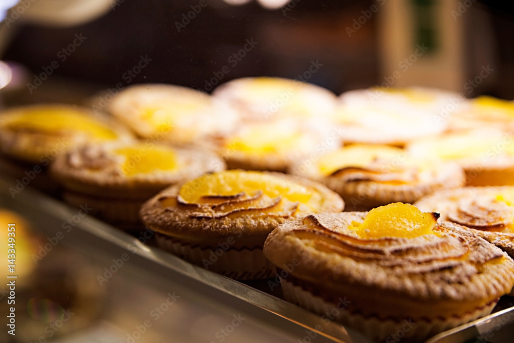 Sweet pastry with jam in the shop window Sweet pastry with jam in the shop window