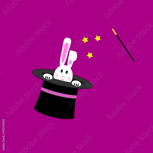 Bunny in a magic hat. Isolated vector illustration.