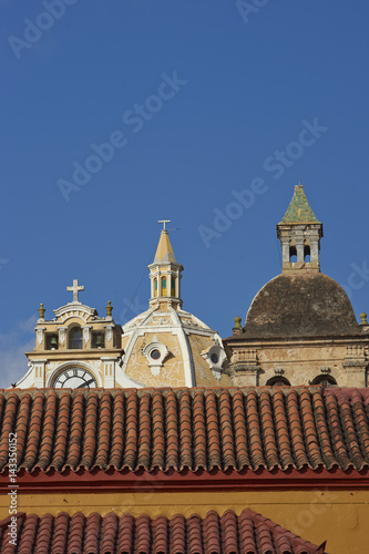 Towers and dome of the historic Iglesia de San Pedro Claver in the Spanish colonial city of Cartagena in Colombia. photo