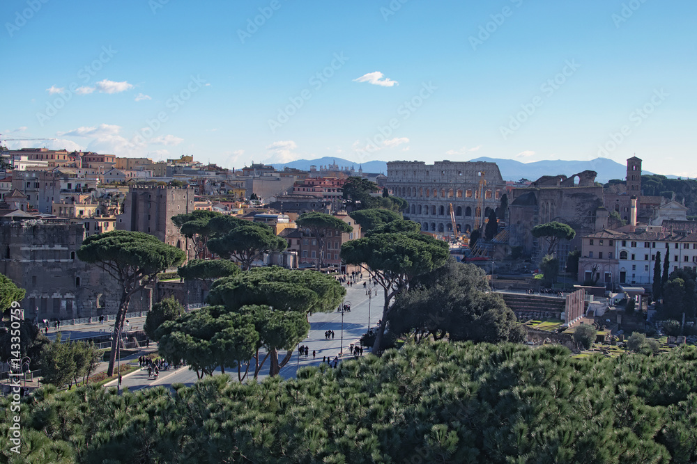 Fototapeta premium The ruins of Colosseum in the city center of Rome, Italy, winter morning view
