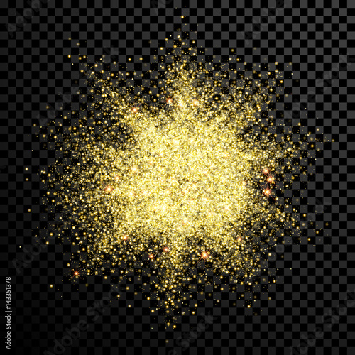 Gold glitter powder shining sparkles on vector transparent background