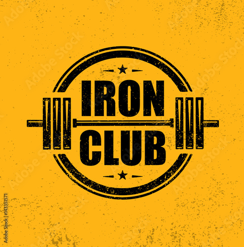 Iron Club Fitness Sport Club. Gym Workout Barbell Stamp Vector Design Element.