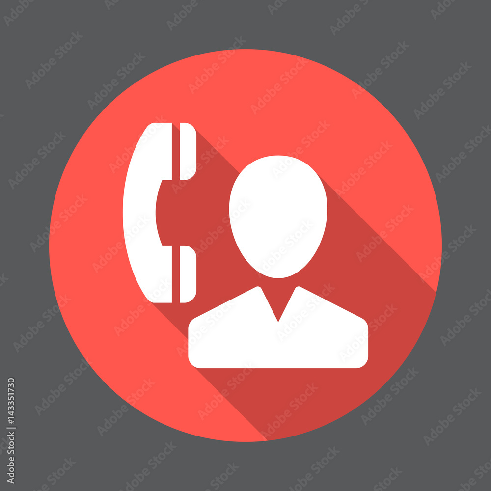 User and phone, contact flat icon. Round colorful button, circular vector sign with long shadow effect. Flat style design User and phone, contact flat icon. Round colorful button, circular vector sign with long shadow effect. Flat style design