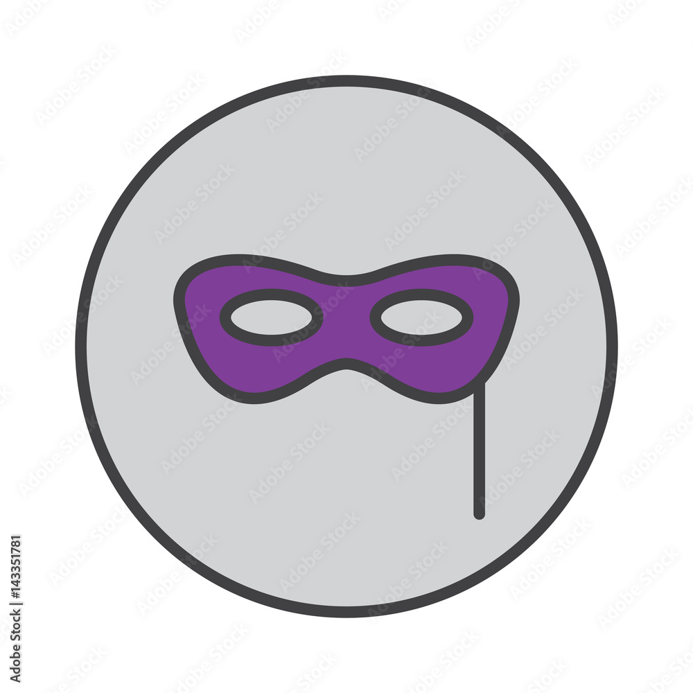 Carnival mask filled outline icon, round colorful vector sign, circular pictogram. Masquerade symbol, logo illustration