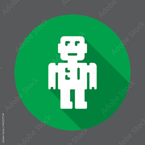 Robot flat icon. Round colorful button, circular vector sign with long shadow effect. Flat style design