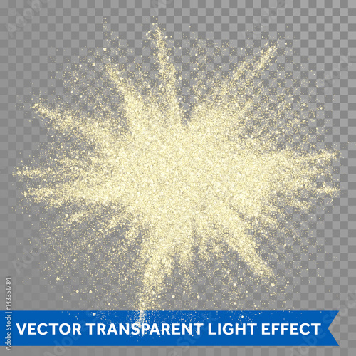 Gold glitter powder shining sparkles on vector transparent background