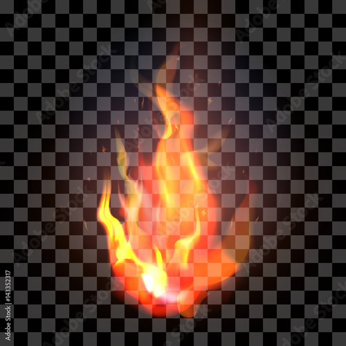 Isolated realistic orange and red fire flame on a transparent ba