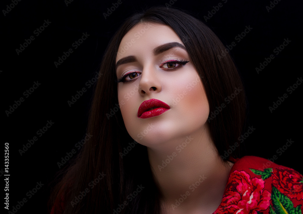 Fototapeta premium Sexy brunette with a red scarf.