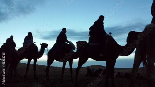 Φωτογραφία Silhouette of camel caravan in the Saharan Desert in the sunrise (Morocco)