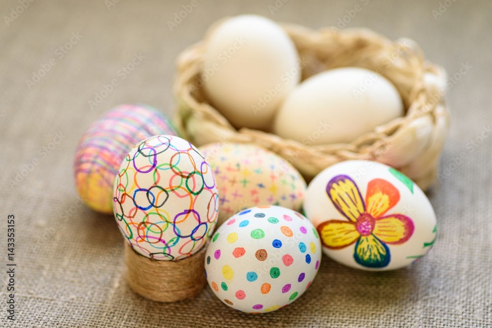 Colored drawings on Easter eggs. Colored drawings on Easter eggs.