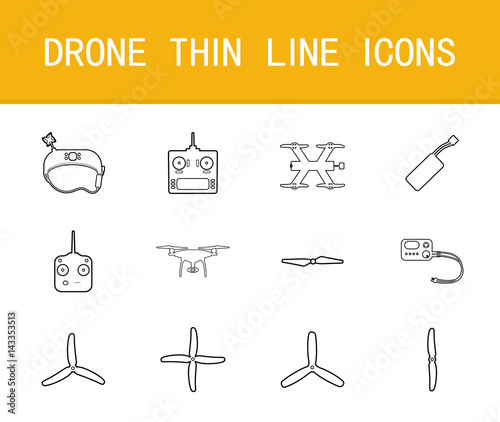 Drone thin line icons set photo