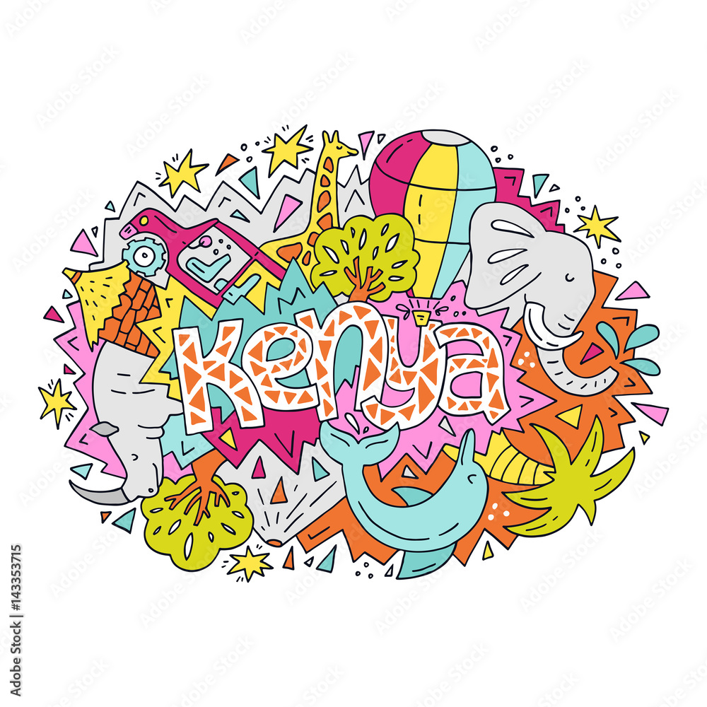 The bright Kenya symbols illustration