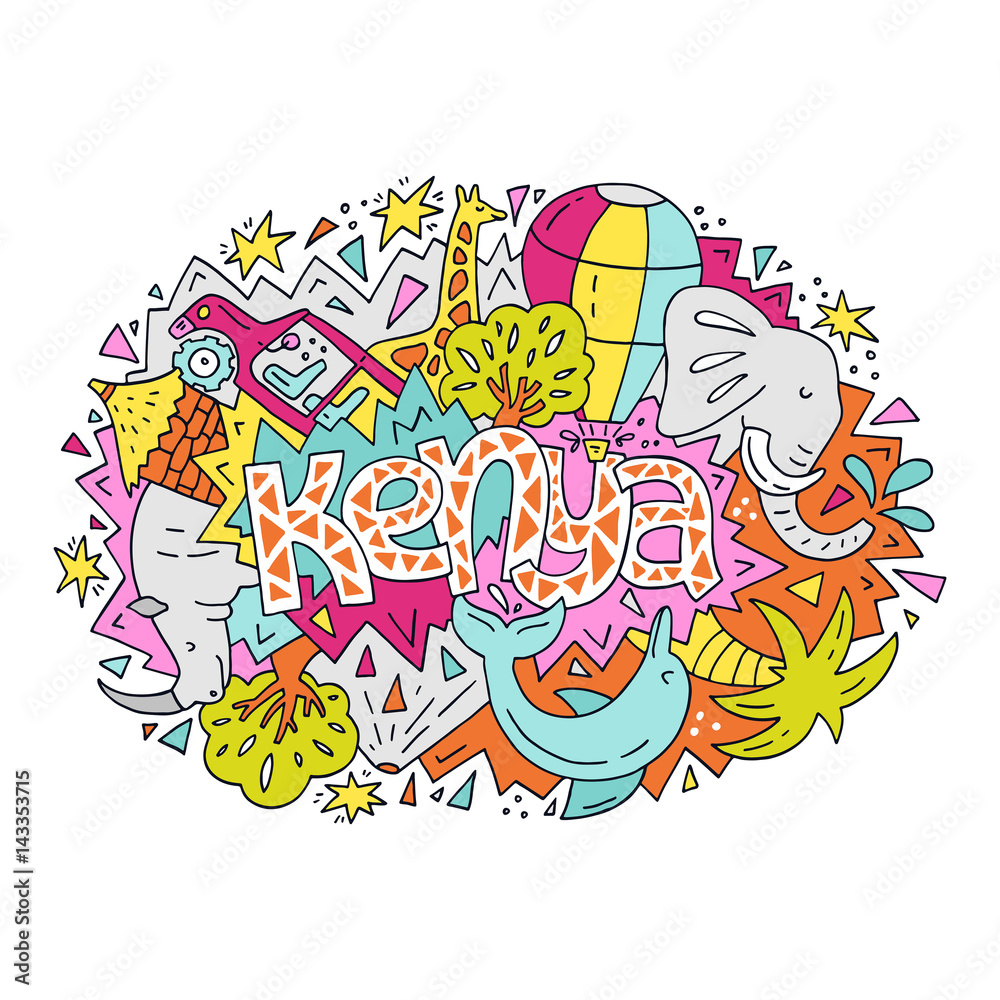 Fototapeta premium The bright Kenya symbols illustration