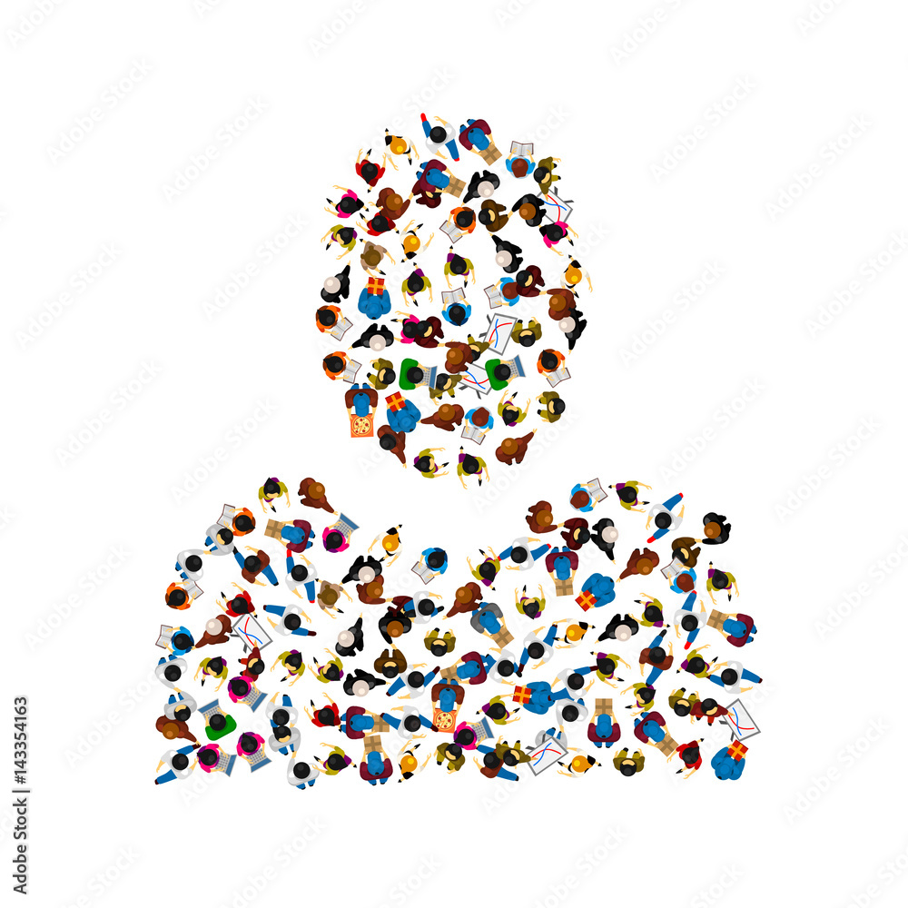 A group of people in a shape of person silhouette. Vector illustration. A group of people in a shape of person silhouette. Vector illustration.
