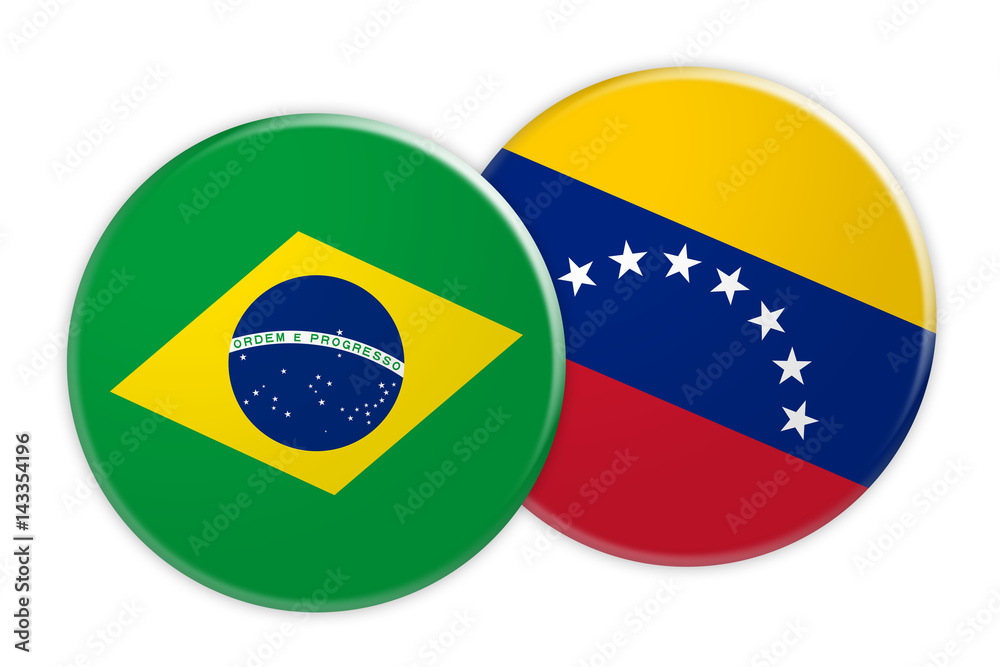 Fototapeta premium News Concept: Brazil Flag Button On Venezuela Flag Button, 3d illustration on white background