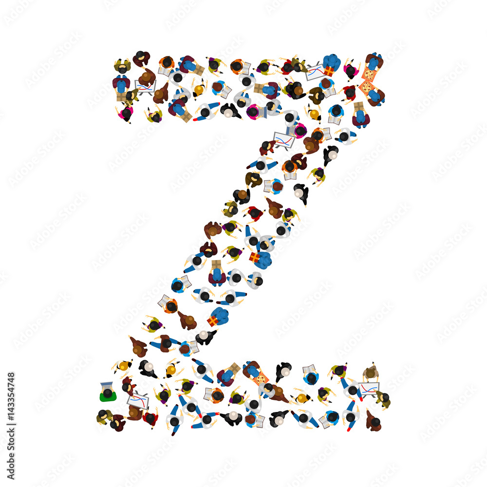A group of people in the shape of English alphabet letter Z on light background. Vector illustration. A group of people in the shape of English alphabet letter Z on light background. Vector illustration.