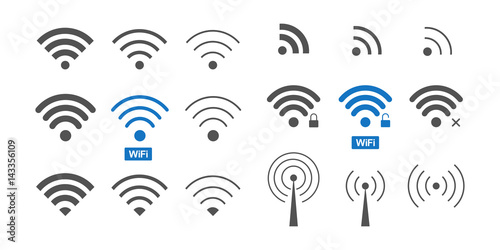 Set of  different wireless and wifi icons for design. photo