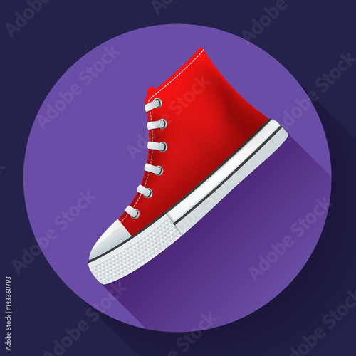 Red sneakers shoes for city running shoe flat design with long shadow