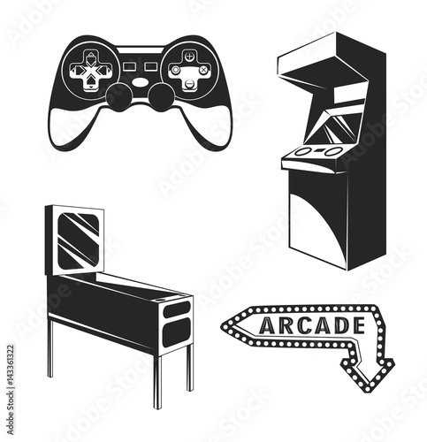 arcade room. video game set. Gaming machine. Computer Video Game Joystick and videopad. gumball machine. Vector