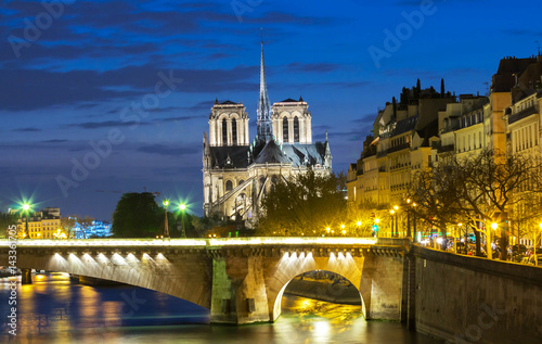 The Notre Dame cathedral in evening  Paris  France.