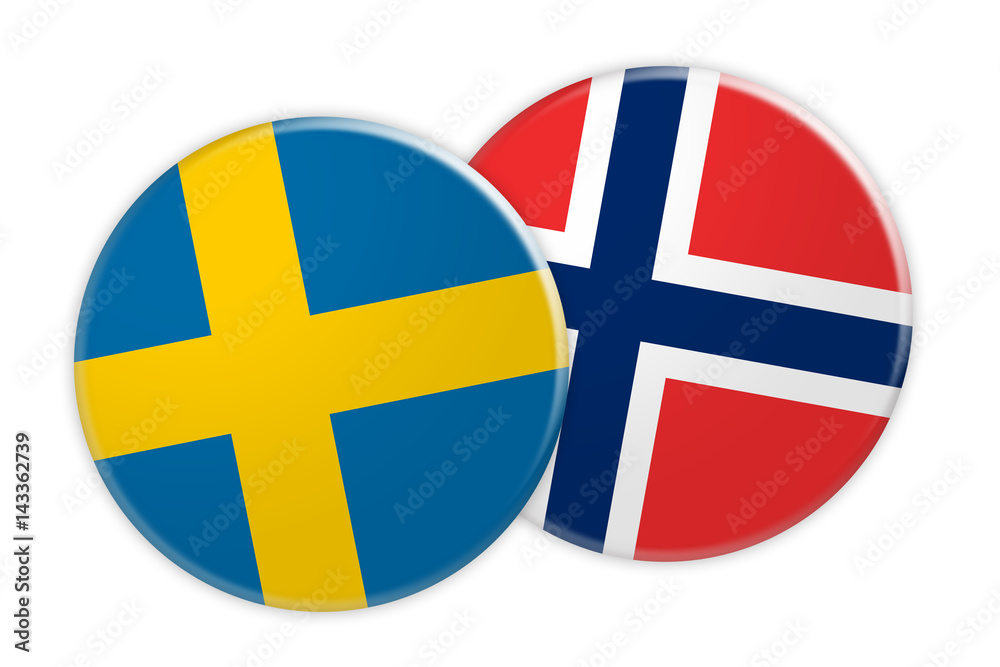 Obraz premium News Concept: Sweden Flag Button On Norway Flag Button, 3d illustration on white background