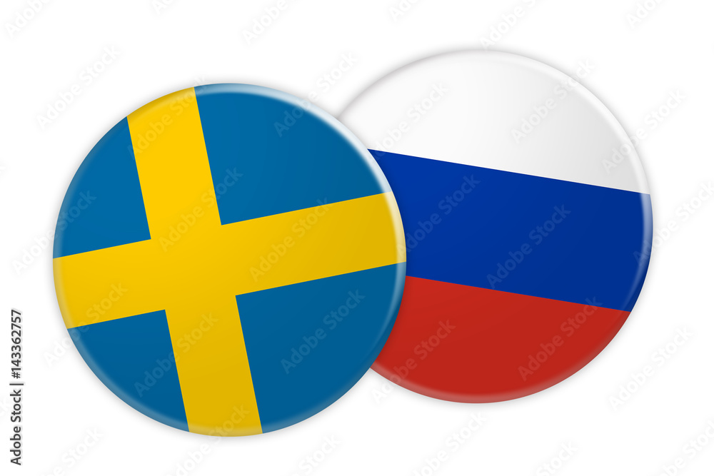 News Concept: Sweden Flag Button On Russia Flag Button, 3d illustration on white background News Concept: Sweden Flag Button On Russia Flag Button, 3d illustration on white background