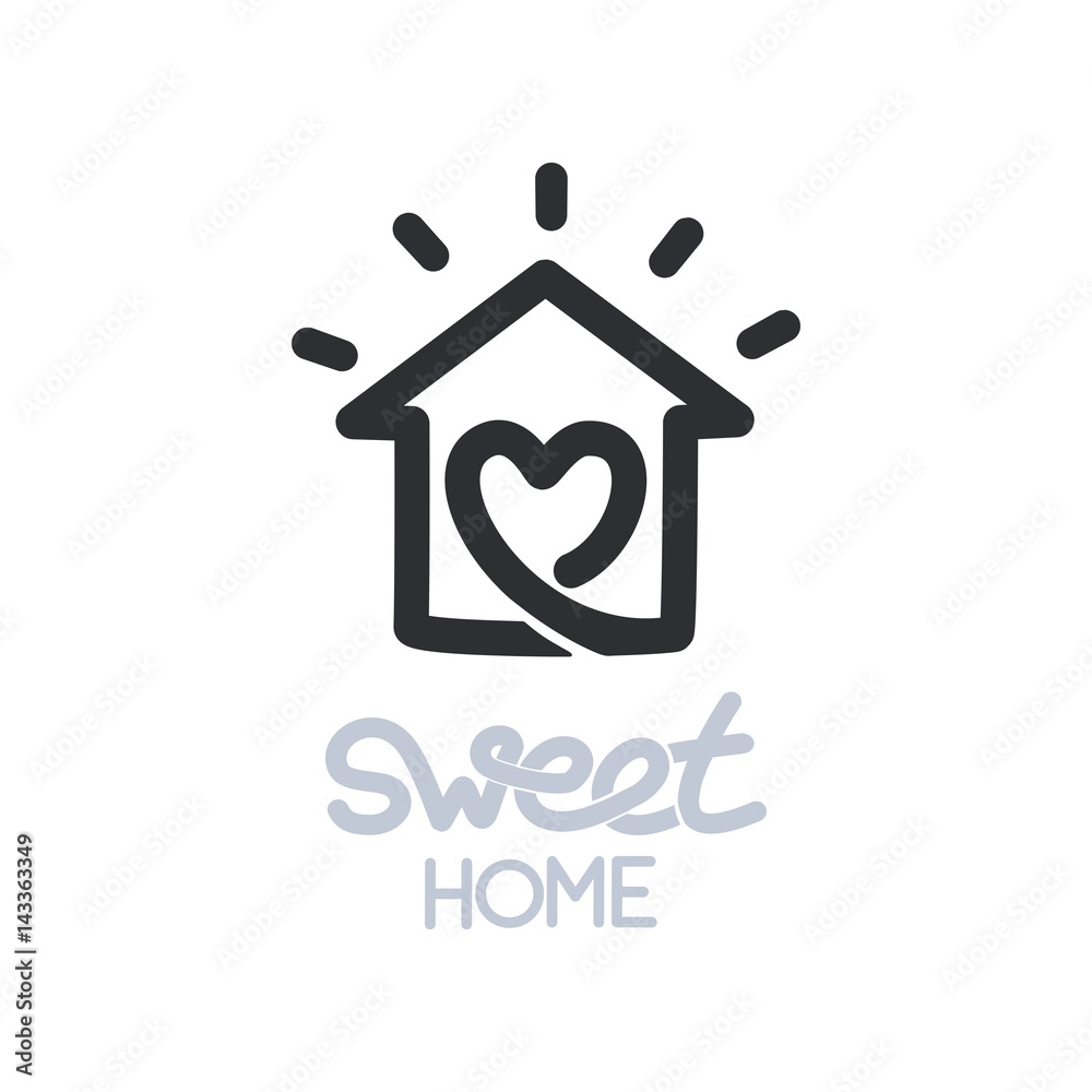 Simple icon of house with heart shape within.