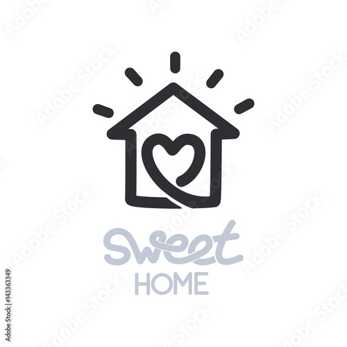 Simple icon of house with heart shape within.