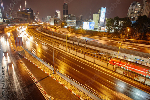 Tel Aviv 03 December, 2016: Tel Aviv city at night, Ayalon high-way photo