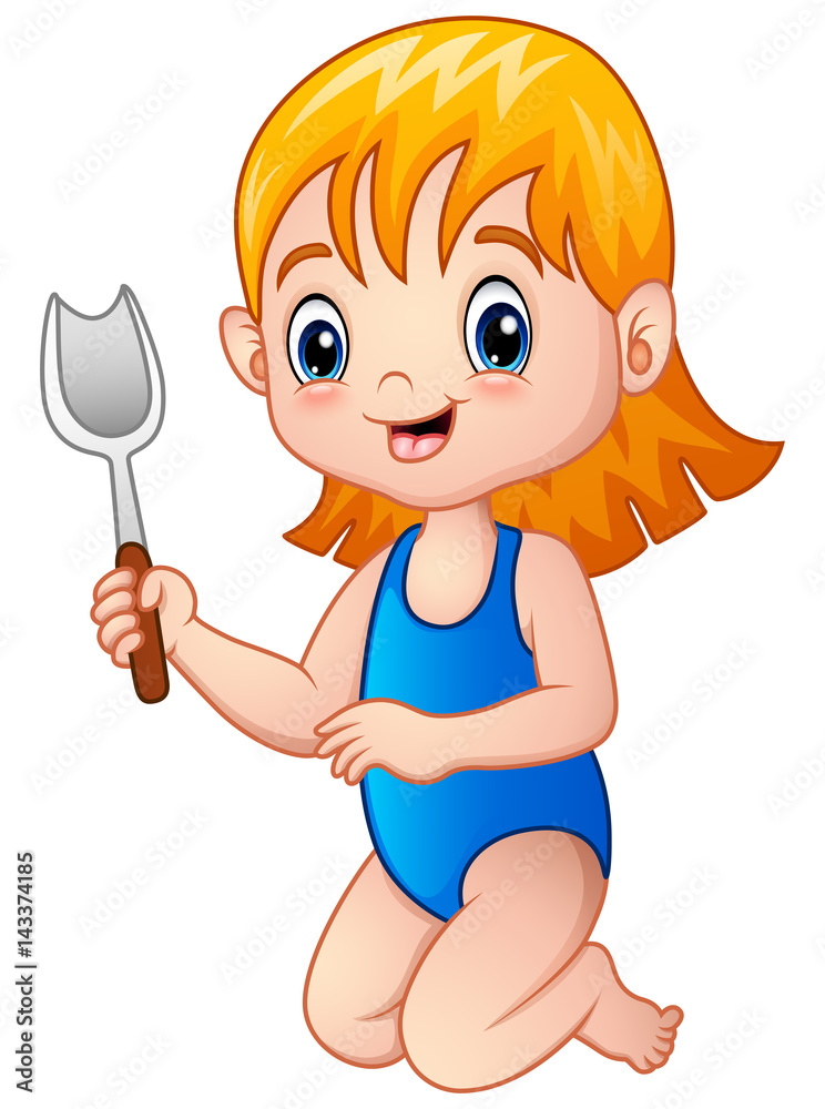 Cartoon little girl holding a shovel