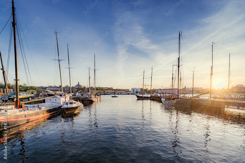 Sweden, Uppland, Stockholm, Djurgarden, Sailboats in port Sweden, Uppland, Stockholm, Djurgarden, Sailboats in port