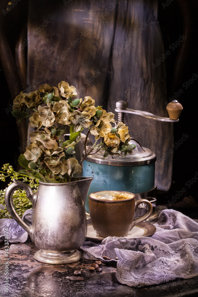 Flowes And Old Coffee Mill