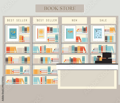 Bookstore with bookshelves